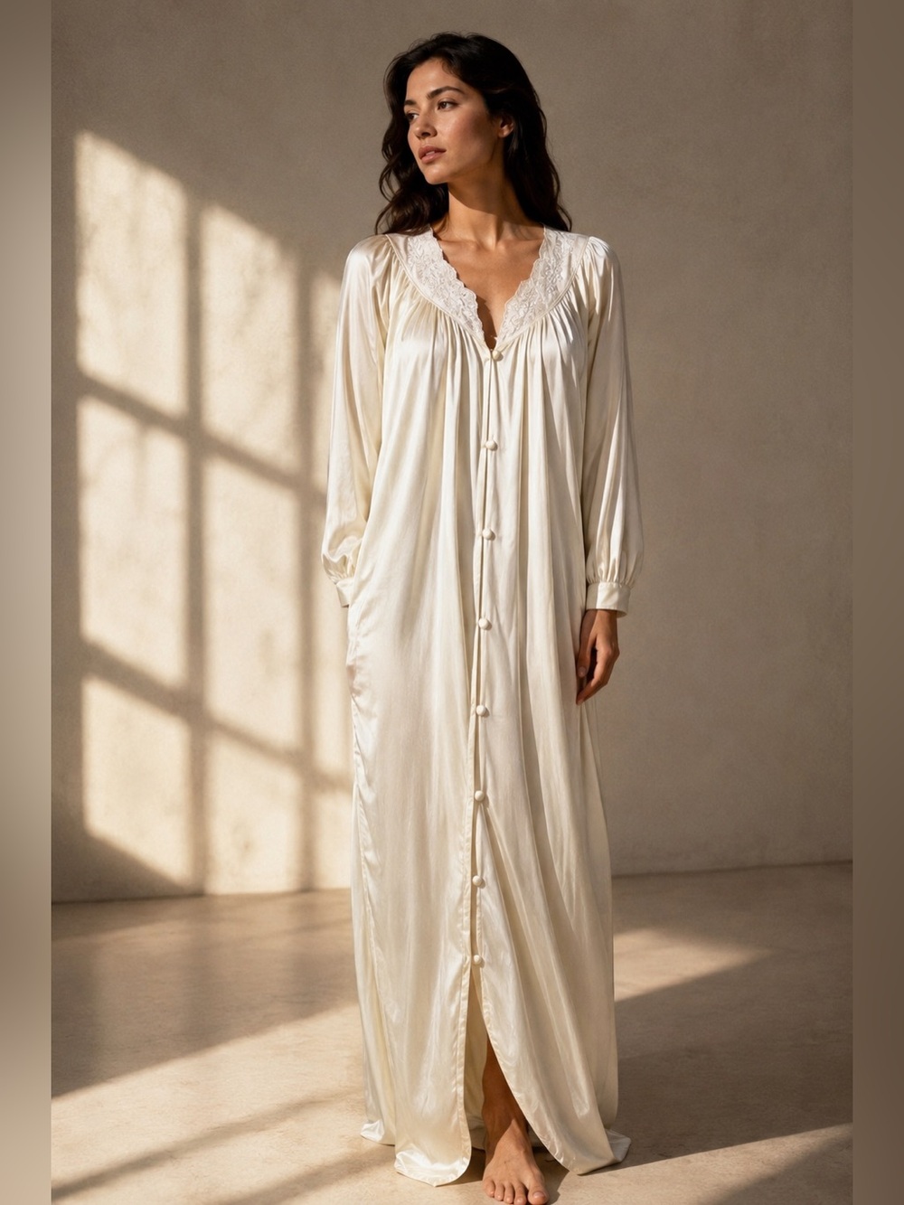 Vanity Fair‎ Vintage Peignoir Nightgown Robe Cream Bridal Lace M